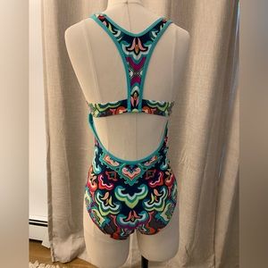 Title nine one piece bathing suit in turquoise and multi colors. Hardly worn.